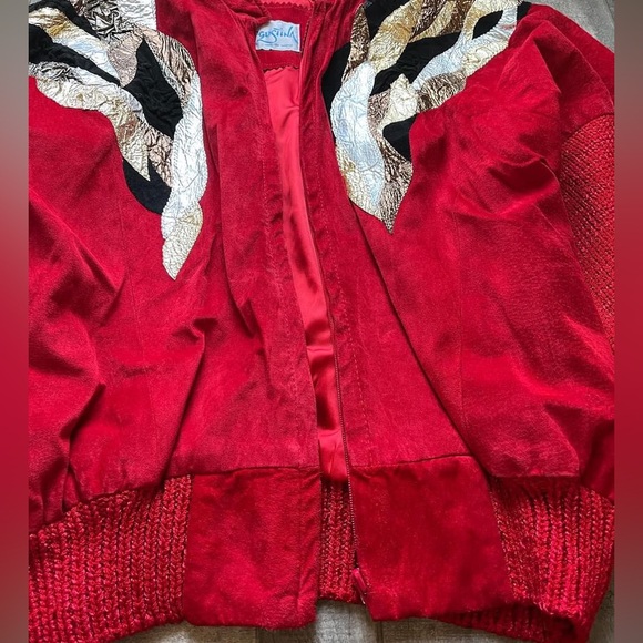 Vintage Augustina Suede and Leather Wearable Art Bomber Jacket - Size Medium - Picture 7 of 12